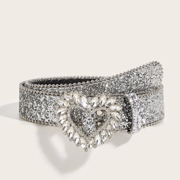 Passion of Essence Accessories - Love Diamond Buckle Belt Designed for Women, Featuring a Trendy Wide Belt